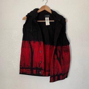 Jean Jacket Red& Black with Removable Hoodie NWT